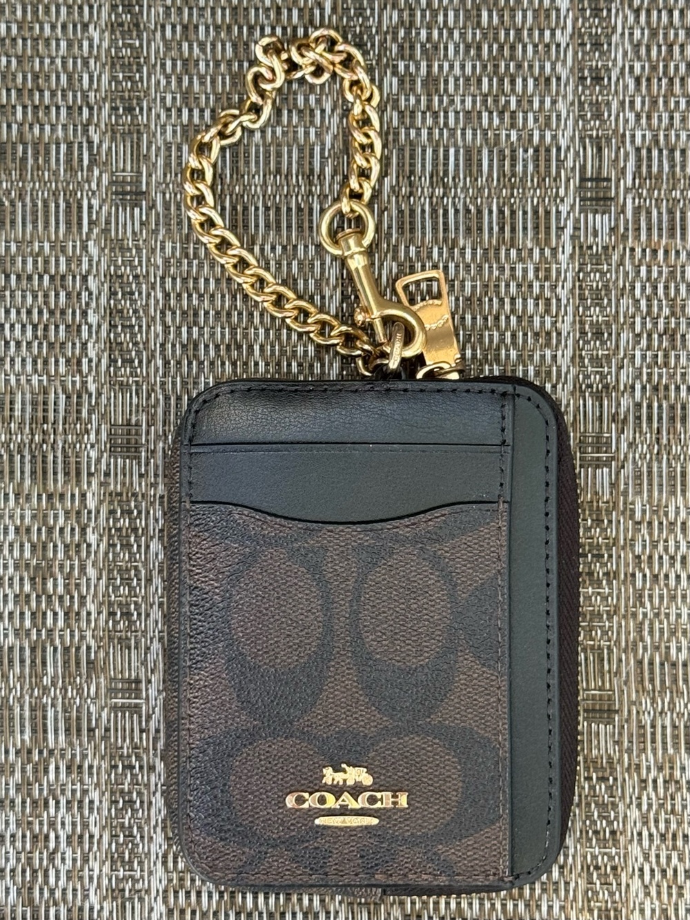 Coach Zip Card Case In Signature Canvas Brown/Black EUC!